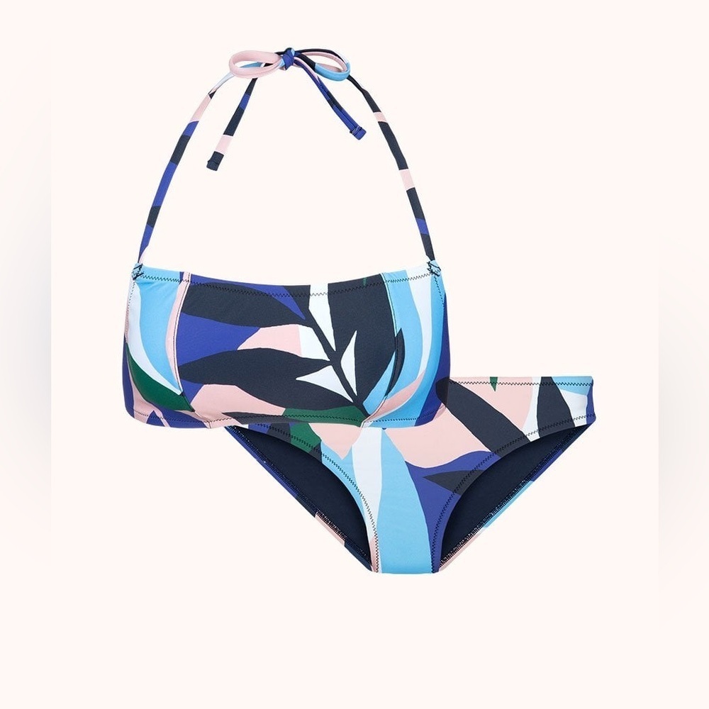 NWT LIVELY Retro Floral Halter Bikini Set Size Small Blue Pink Recycled Nylon